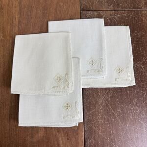 Antique Vintage Hand‎ Embroidered White Cloth Napkins 11 x 10 inches